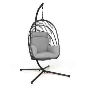 Hanging Folding Egg Chair with Stand Soft Cushion Pillow Swing Hammock